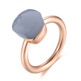 MetJakt 14K Rose Gold Color Topaz Ring 925 Sterling Silver Classic Rings with Natural Gemstone Agate for Women Best Jewelry