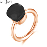MetJakt 14K Rose Gold Color Topaz Ring 925 Sterling Silver Classic Rings with Natural Gemstone Agate for Women Best Jewelry