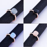 MetJakt 14K Rose Gold Color Topaz Ring 925 Sterling Silver Classic Rings with Natural Gemstone Agate for Women Best Jewelry