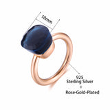 MetJakt 14K Rose Gold Color Topaz Ring 925 Sterling Silver Classic Rings with Natural Gemstone Agate for Women Best Jewelry
