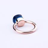 MetJakt 14K Rose Gold Color Topaz Ring 925 Sterling Silver Classic Rings with Natural Gemstone Agate for Women Best Jewelry
