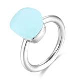 MetJakt Fashion Blue Topaz Ring and Natural Agate Solid 925 Sterling Silver Rings for Women's Wedding Party Best Fine Jewelry