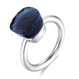 MetJakt Fashion Blue Topaz Ring and Natural Agate Solid 925 Sterling Silver Rings for Women's Wedding Party Best Fine Jewelry