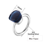 MetJakt Fashion Blue Topaz Ring and Natural Agate Solid 925 Sterling Silver Rings for Women's Wedding Party Best Fine Jewelry