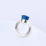 MetJakt Fashion Blue Topaz Ring and Natural Agate Solid 925 Sterling Silver Rings for Women's Wedding Party Best Fine Jewelry