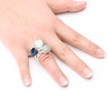 MetJakt Fashion Blue Topaz Ring and Natural Agate Solid 925 Sterling Silver Rings for Women's Wedding Party Best Fine Jewelry