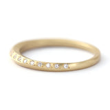 Minimalist Tiny Diamonds Wedding Ring Half Eternity Band Ring Simple Diamond Band 14k Yellow Gold 1.0mm Round Diamond