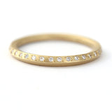 Minimalist Tiny Diamonds Wedding Ring Half Eternity Band Ring Simple Diamond Band 14k Yellow Gold 1.0mm Round Diamond