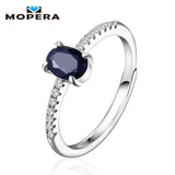 Mopera Top Quality Classic 925 Sterling Silver Black Sapphire Rings For Women Real Silver Gemstone Wedding Jewelry Ring