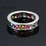 Multi Tourmaline 3.50ctw Round, Rhodium Over Sterling Silver Ring Engagement rings circle classic luxury woman