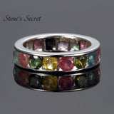 Multi Tourmaline 3.50ctw Round, Rhodium Over Sterling Silver Ring Engagement rings circle classic luxury woman