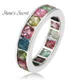 Multi Tourmaline 3.50ctw Round, Rhodium Over Sterling Silver Ring Engagement rings circle classic luxury woman