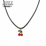 N2019 Pendant Necklace For Women Cherry Leather Rope Chain Collares Bijoux For Women Colier Fashion Jewelry 2018 One Direction