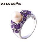 Natural Freshwater Pearl Amethyst Silver Ring Women Round 8.5mm Natural Amethyst Purple Quarts Special Design Top Quality