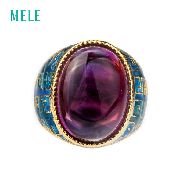 Natural amethyst silver ring, big oval 13mm*18mm, deep purple color with a little inclusion, special and fashion