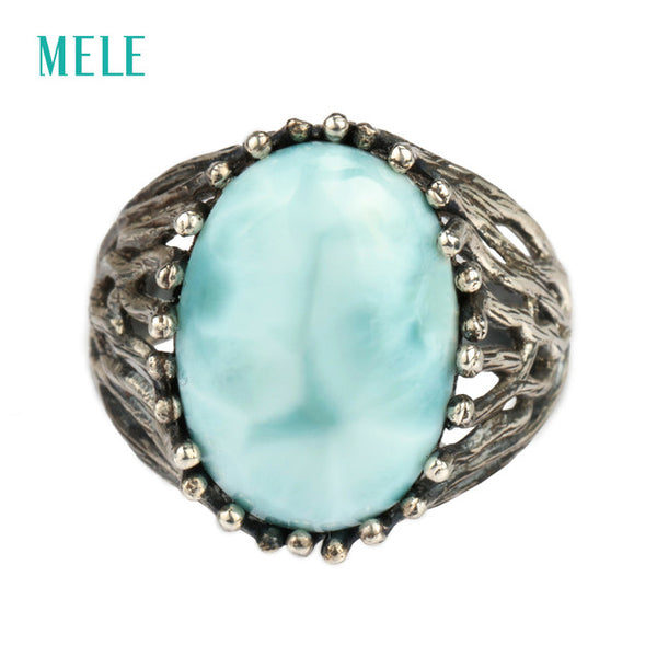 Natural larimar silver ring, oval 13mm*18mm, classical design, special ancient style, both for men and women