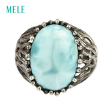 Natural larimar silver ring, oval 13mm*18mm, classical design, special ancient style, both for men and women