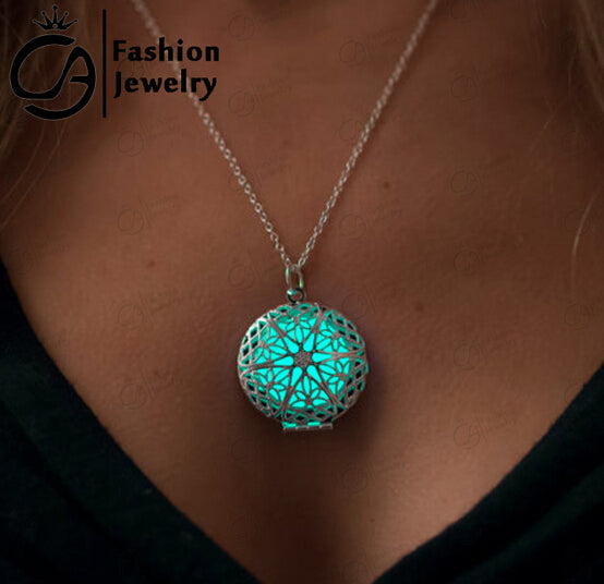 Necklace Glow in the Dark Glow Jewelry Heart of the Sea Gifts for Her Teacher Gift Steampunk Glow Heart Locket Glowing Pendant