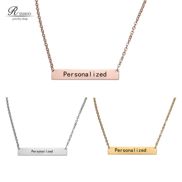 New Personalized Blank Bar Pendant Necklace 3 Colors Stainless Steel Custom Name Plate Necklace Can Engrave Word Letters Jewelry