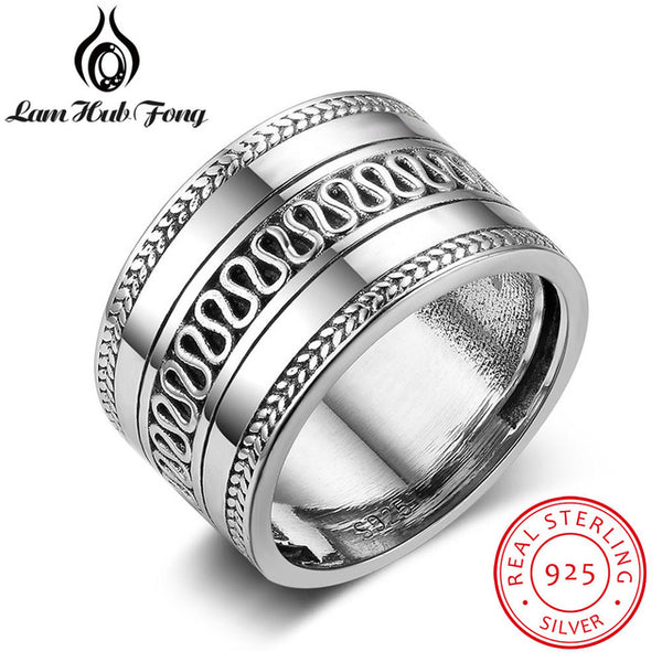 New Solid 925 Sterling Silver Wide Women Rings Femme Vintage Style Layered Ring Engagement Jewelry Gift