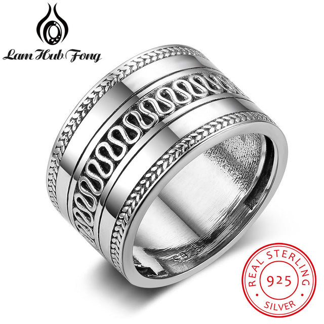 New Solid 925 Sterling Silver Wide Women Rings Femme Vintage Style Layered Ring Engagement Jewelry Gift