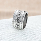 New Solid 925 Sterling Silver Wide Women Rings Femme Vintage Style Layered Ring Engagement Jewelry Gift