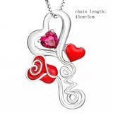 New arrival 925 sterling silver love heart rose chain pendant necklace with enamel&CZ diy fashion jewelry factory supply giftS