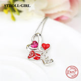 New arrival 925 sterling silver love heart rose chain pendant necklace with enamel&CZ diy fashion jewelry factory supply giftS