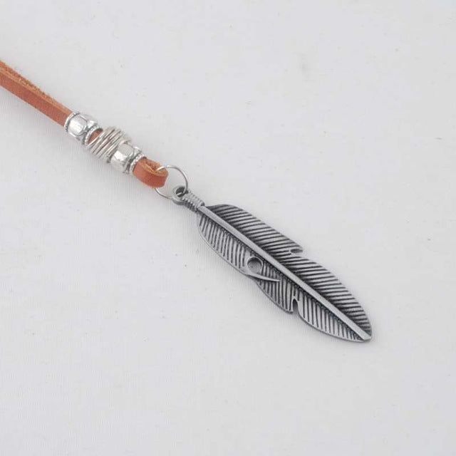 New collares necklaces & pendants Cool Rock Feathers Pendant Genuine Leather Long Chain Necklace Vintage Design Men Necklaces