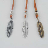 New collares necklaces & pendants Cool Rock Feathers Pendant Genuine Leather Long Chain Necklace Vintage Design Men Necklaces