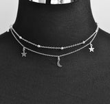 New fashion jewelry 2 layer star moon choker necklace nice gift for women girl (order 3 pieces have 15% off) N2076