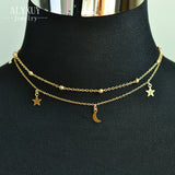 New fashion jewelry 2 layer star moon choker necklace nice gift for women girl (order 3 pieces have 15% off) N2076