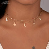 New fashion jewelry 2 layer star moon choker necklace nice gift for women girl (order 3 pieces have 15% off) N2076