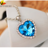 OPPOHERE Crystal Pendant  Heart Necklace Classic Titanic Ocean Crystal Heart Pendant Necklace Rhinestone Lover Gift