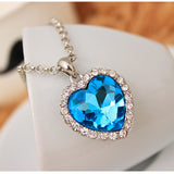 OPPOHERE Crystal Pendant  Heart Necklace Classic Titanic Ocean Crystal Heart Pendant Necklace Rhinestone Lover Gift