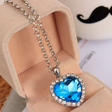 OPPOHERE Crystal Pendant  Heart Necklace Classic Titanic Ocean Crystal Heart Pendant Necklace Rhinestone Lover Gift