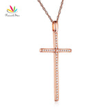 Peacock Star Fine 14K Rose Gold Cross Pendant Necklace 0.3 Ct Diamonds