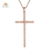 Peacock Star Fine 14K Rose Gold Cross Pendant Necklace 0.3 Ct Diamonds