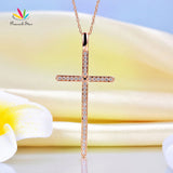 Peacock Star Fine 14K Rose Gold Cross Pendant Necklace 0.3 Ct Diamonds