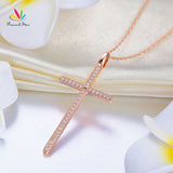 Peacock Star Fine 14K Rose Gold Cross Pendant Necklace 0.3 Ct Diamonds