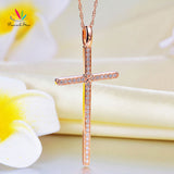 Peacock Star Fine 14K Rose Gold Cross Pendant Necklace 0.3 Ct Diamonds