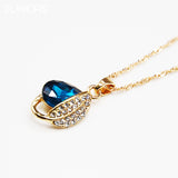 Peacock blue Zircon Crystal Leaves shape Alloy Gold Chain Pendant&Necklace For Women Elegant Wedding Jewelry Accessories Gift