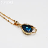 Peacock blue Zircon Crystal Leaves shape Alloy Gold Chain Pendant&Necklace For Women Elegant Wedding Jewelry Accessories Gift