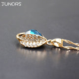 Peacock blue Zircon Crystal Leaves shape Alloy Gold Chain Pendant&Necklace For Women Elegant Wedding Jewelry Accessories Gift