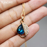 Peacock blue Zircon Crystal Leaves shape Alloy Gold Chain Pendant&Necklace For Women Elegant Wedding Jewelry Accessories Gift