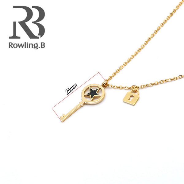 Pendant Necklace For Women 316L Stainless Steel Gold&Steel Color High Polished Chain Necklace Jewelry With Lock&Key Pendants