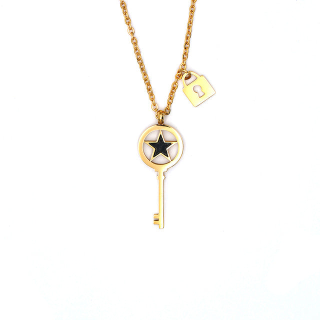 Pendant Necklace For Women 316L Stainless Steel Gold&Steel Color High Polished Chain Necklace Jewelry With Lock&Key Pendants