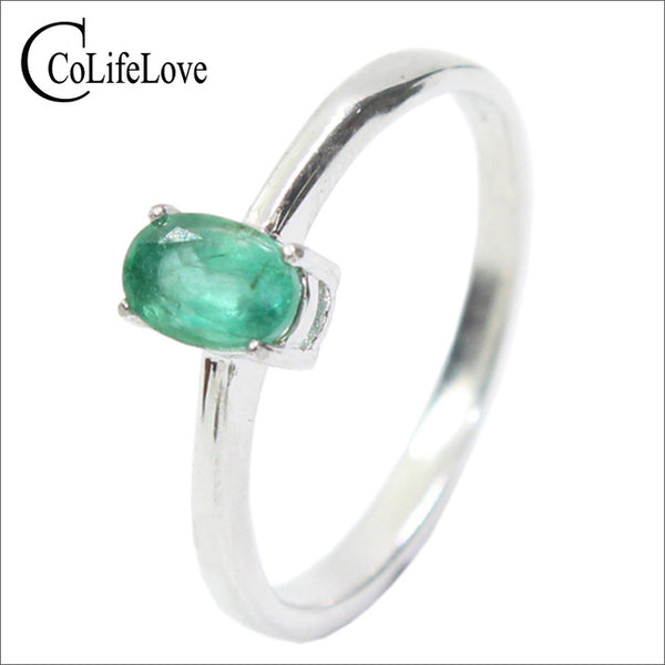 Promotion natural emerald wedding ring for woman 0.4 ct 4mm*6mm natural I grade emerald solid 925 silver emerald gemstone ring