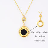 QLZBAO Necklace Stainless Steel Black & White Double-Sided Shells Necklace Roman Numerals Zircon Pendant Necklaces For Women