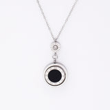 QLZBAO Necklace Stainless Steel Black & White Double-Sided Shells Necklace Roman Numerals Zircon Pendant Necklaces For Women